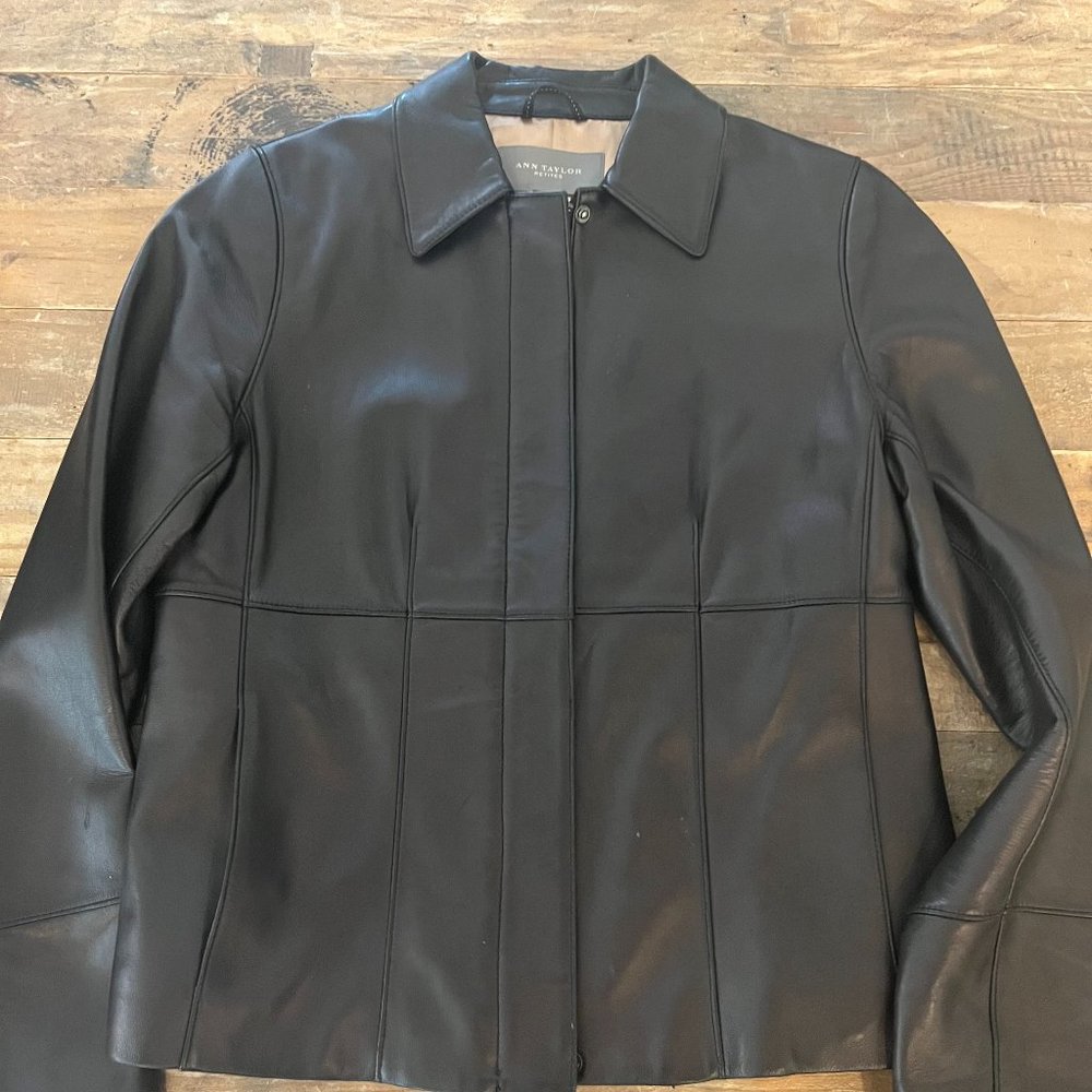 Anne Taylor Leather Jacket. Dark Brown. Size 4P